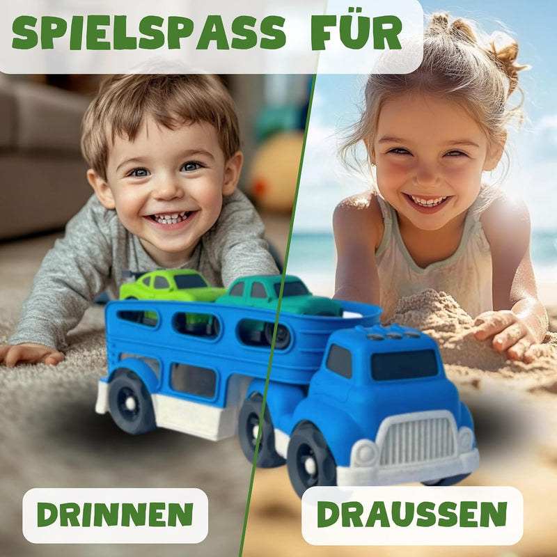 BIOPLAY® Spielzeug XXL Autotransporter aus nachhaltigem Bio-Kunststoff | für Jungen und Mädchen | Ki