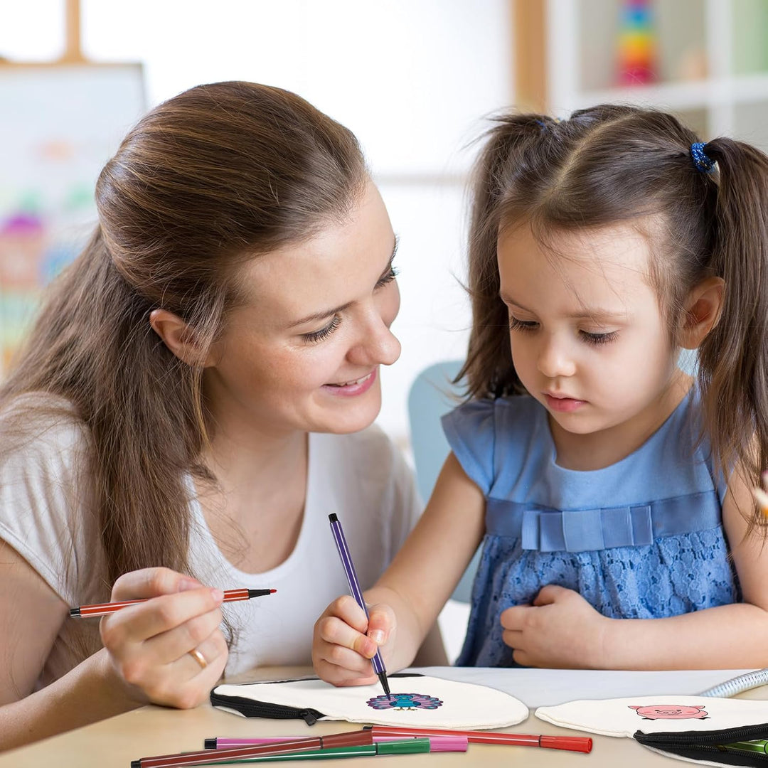 10 Herzförmige Stoffbeutel zum Bemalen, DIY Federmäppchen mit 12 Buntstiften und 4 Malschablonen