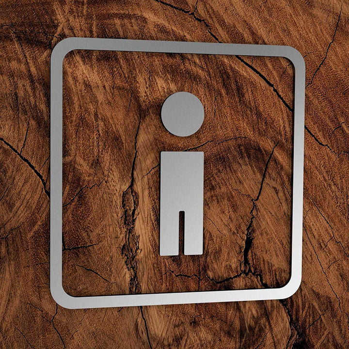 PHOS Design, P0301S, WC Türsymbol/Piktogramm Herren, mit Rahmen, 17,5 x 17,5 cm, Edelstahl gebürstet