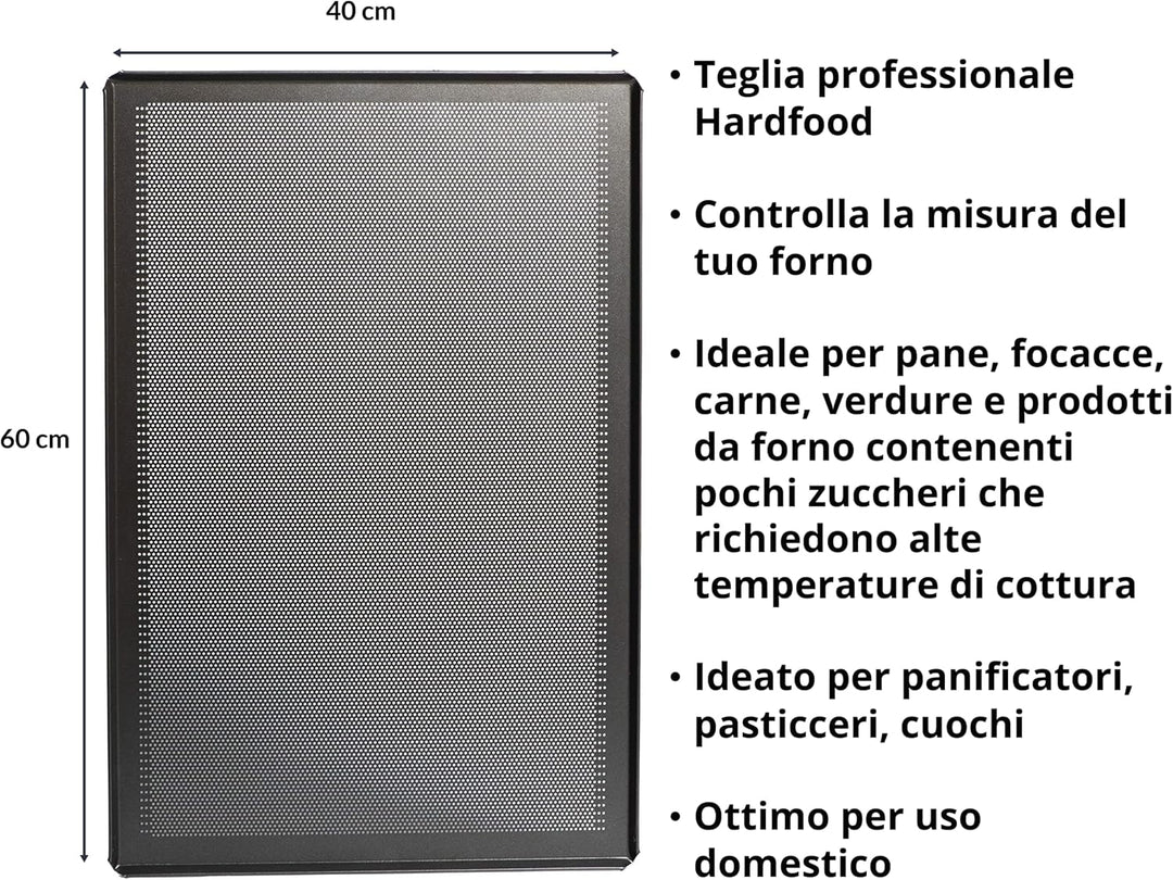 Antihaftbeschichtete Alu-Backform gelocht, 60 x 40 mit professioneller Hardfood Beschichtung Ø 2 mm