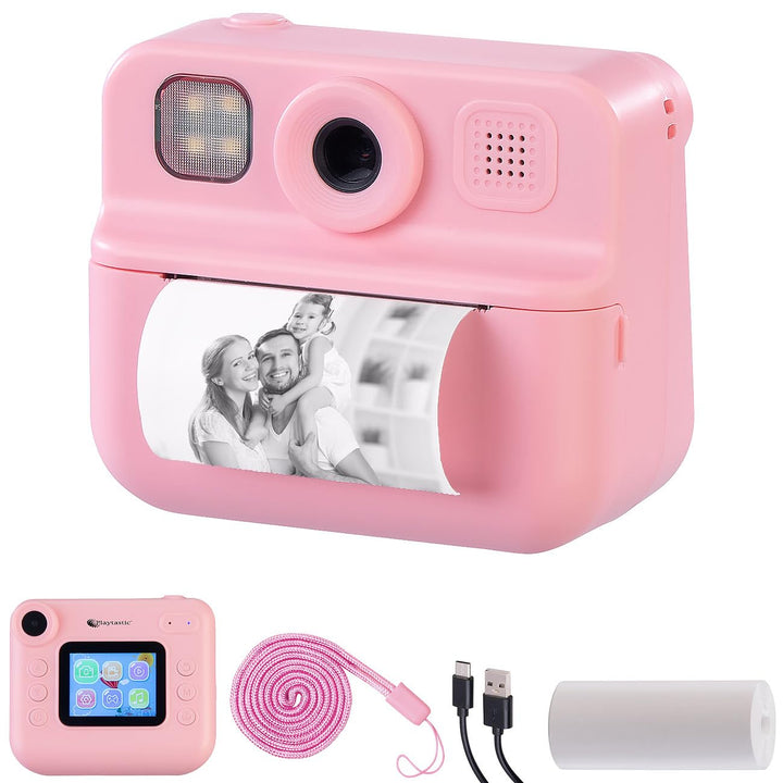 Sofortbildkamera: Kinder-Sofortbild-Kamera mit Selfie-Objektiv, 2"-Display, 48 MP, pink (Sofortbildk