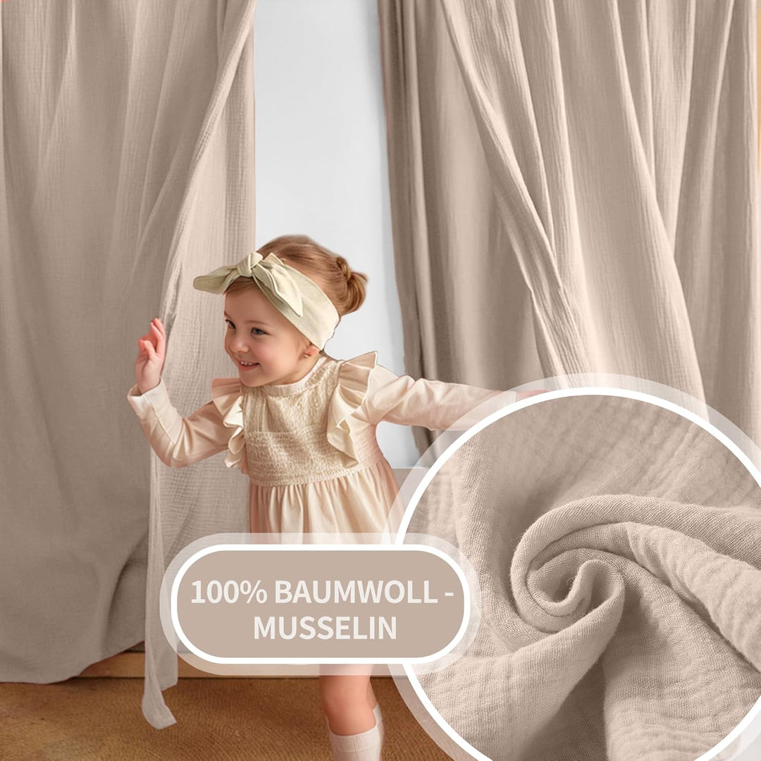 iLuane Hausbett Himmel Deko - 3PCS Betthimmel Hausbett Set, 100% Baumwolle Musselin Vorhang - Hausbe