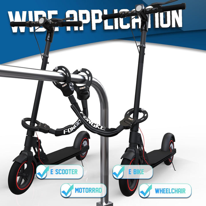 E Scooter Schloss, 8mm Dicke Kettenschloss, Tragbarkeit Schloss für E Scooter, Handschellenschloss,