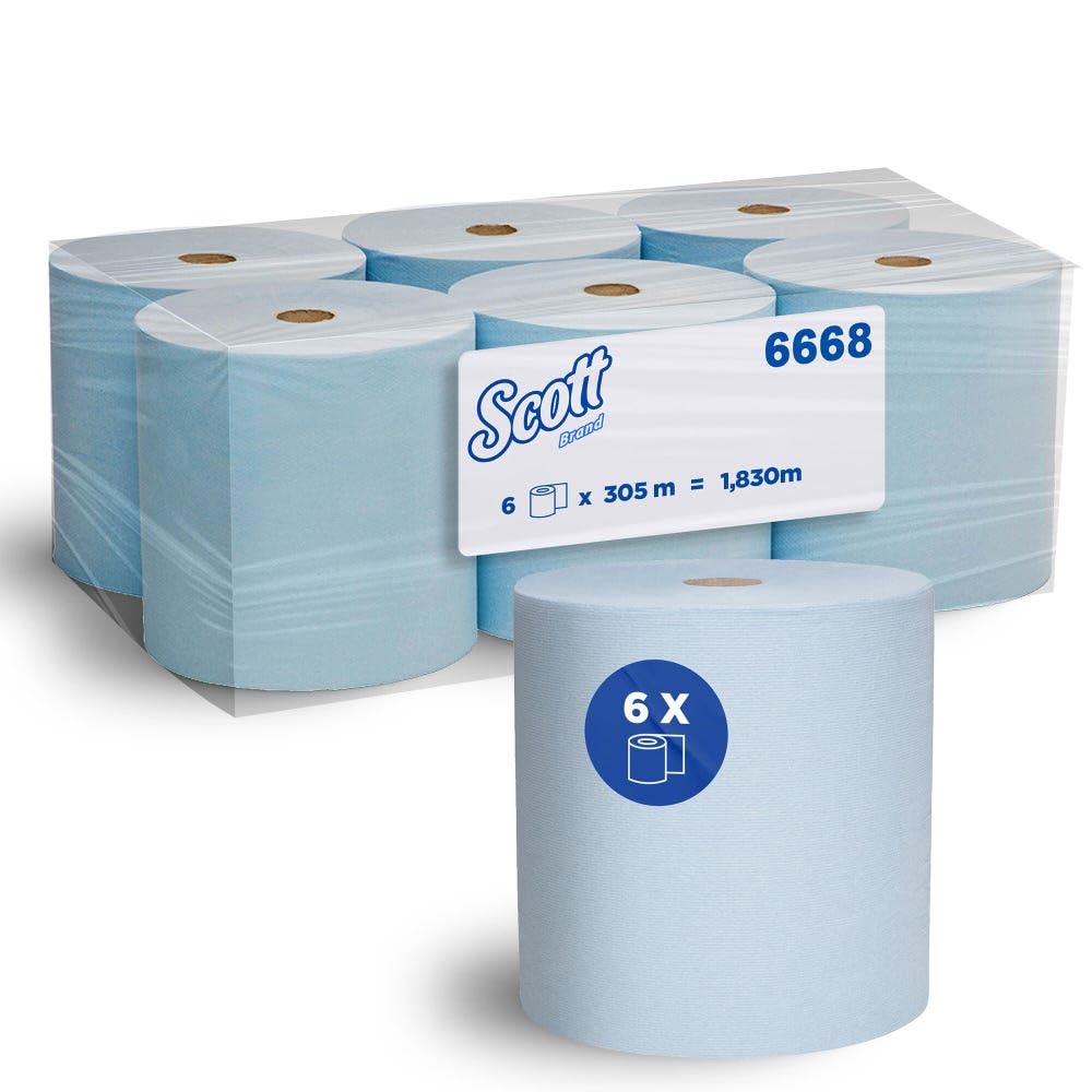 Scott Rollenhandtuch 6668 – 6 x 304 m blau Handtuchpapier, 1-lagige Rollen, Einzelentnahme, weich, r