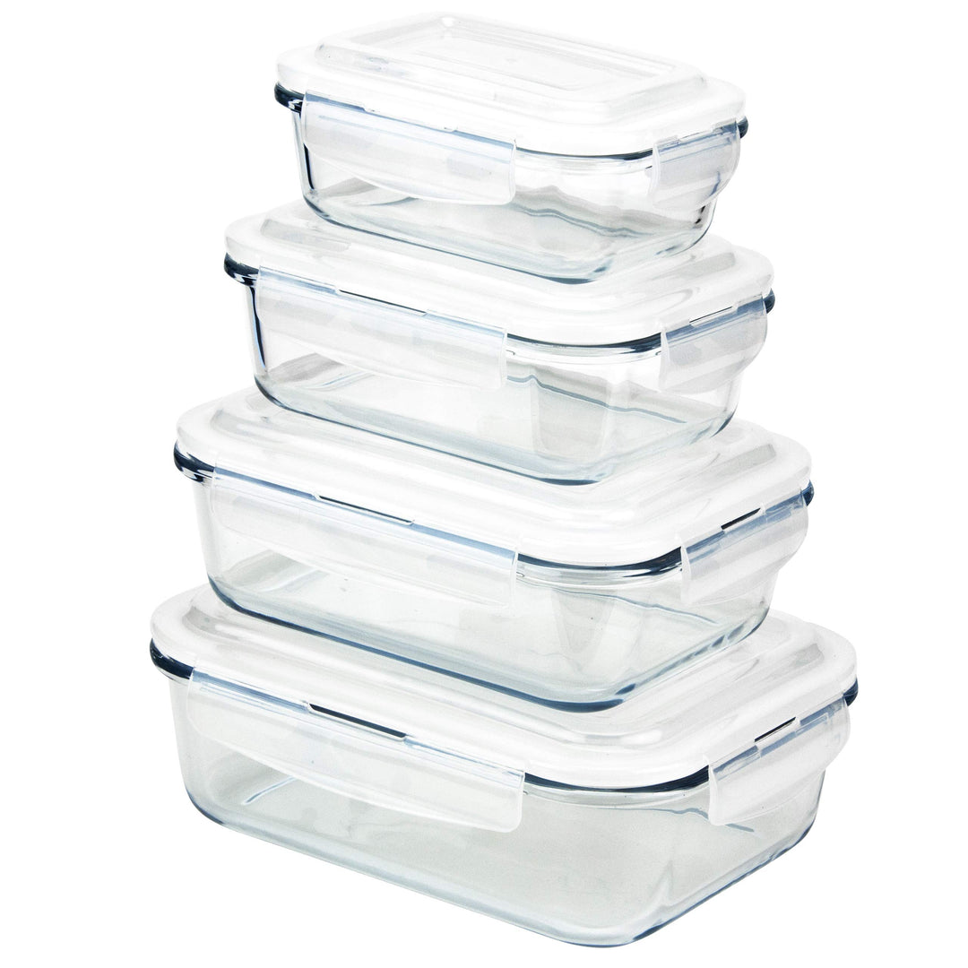 Grizzly Frischhaltedosen Glas 4 er Set rechteckig Vorratsdosen mit Deckel 1 x 370, 1 x 640, 1 x 1040