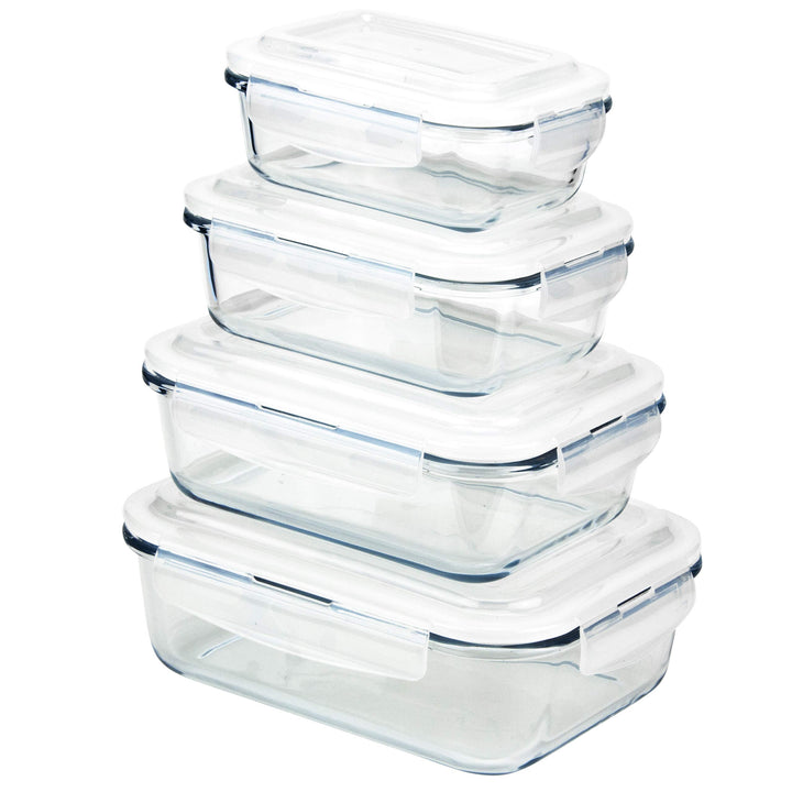 Grizzly Frischhaltedosen Glas 4 er Set rechteckig Vorratsdosen mit Deckel 1 x 370, 1 x 640, 1 x 1040