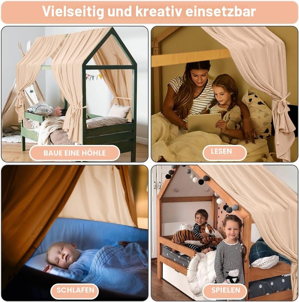 HOTUT Hausbett Himmel,2 Stück Betthimmel Babybett aus Musselin,Weich und atmungsaktiv Baldachin Kind