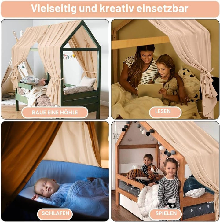 HOTUT Hausbett Himmel,2 Stück Betthimmel Babybett aus Musselin,Weich und atmungsaktiv Baldachin Kind