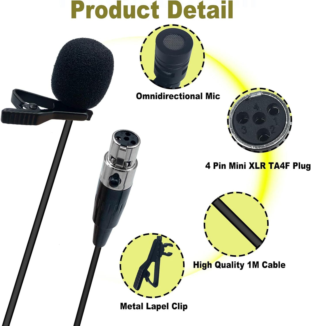 Krawattenmikrofon, kompatibel mit Shure GLXD1, PGX1, SC1, SLX kabelloser Sender, Unidirektional Kond