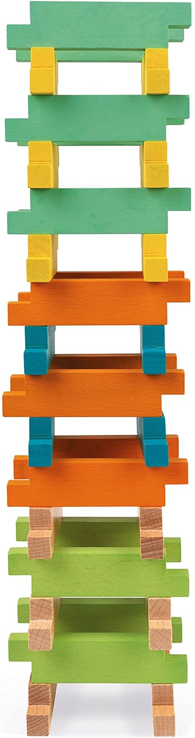 Janod - Fass mit 60 Bauklötzen aus Holz - Konstruktionsspiel - Entwicklung von Feinmotorik und Konze