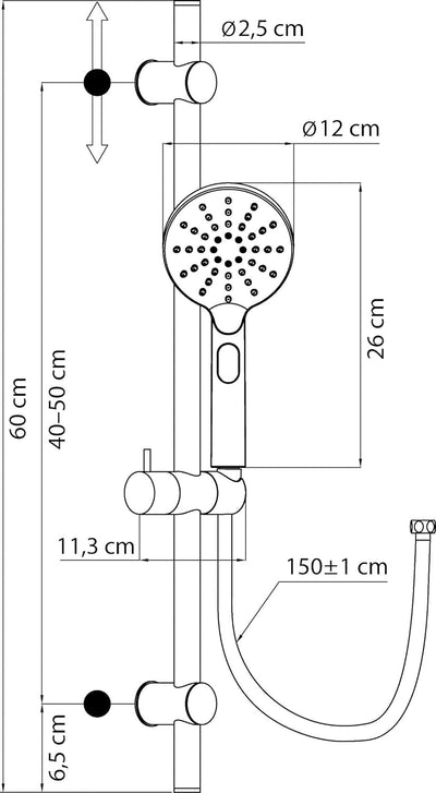 aquaSu® Duschset Acana | schwarz | Duschkopf: 3 Strahlarten, Strahlartenwechsel per Knopf & 12 cm Sp