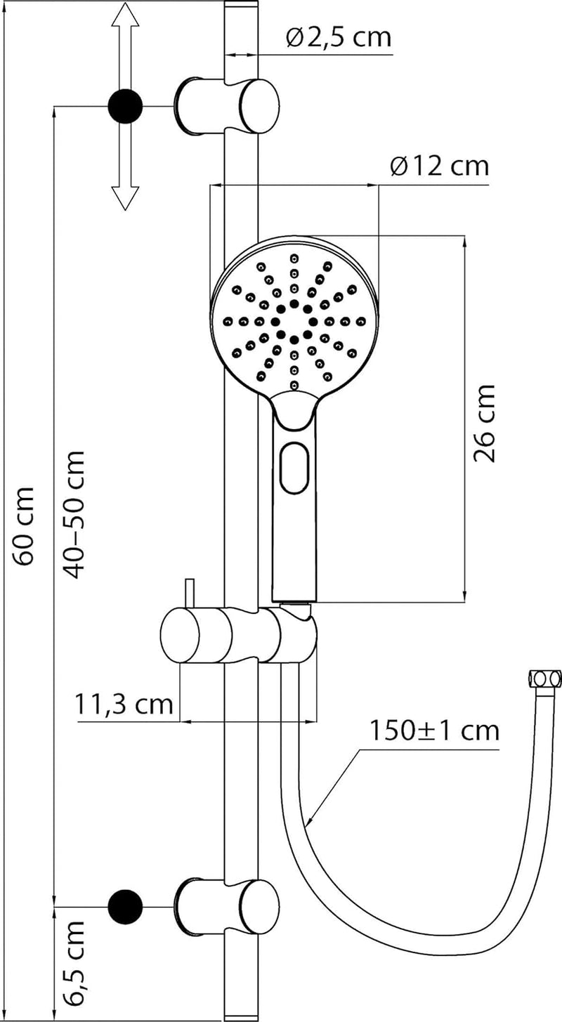 aquaSu® Duschset Acana | schwarz | Duschkopf: 3 Strahlarten, Strahlartenwechsel per Knopf & 12 cm Sp