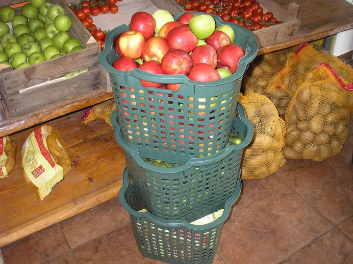 BURI 3x Erntekorb Gartenkorb lebensmittelecht - 50L Kartoffelkorb Obstkorb Laubkorb grün, drehstapel