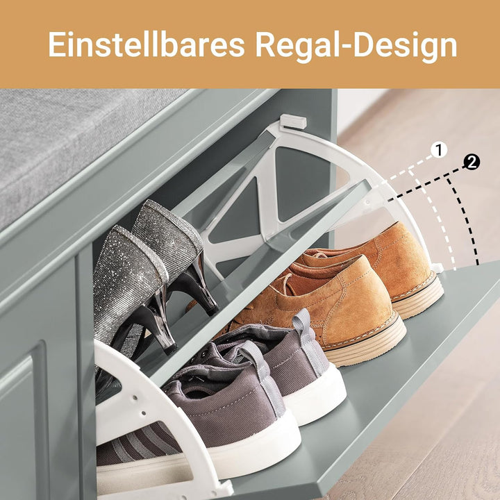 SoBuy Schuhbank mit Sitzfläche Sitzbank mit Stauraum und 2 Klappen, schmaler Schuhschrank mit Sitzba