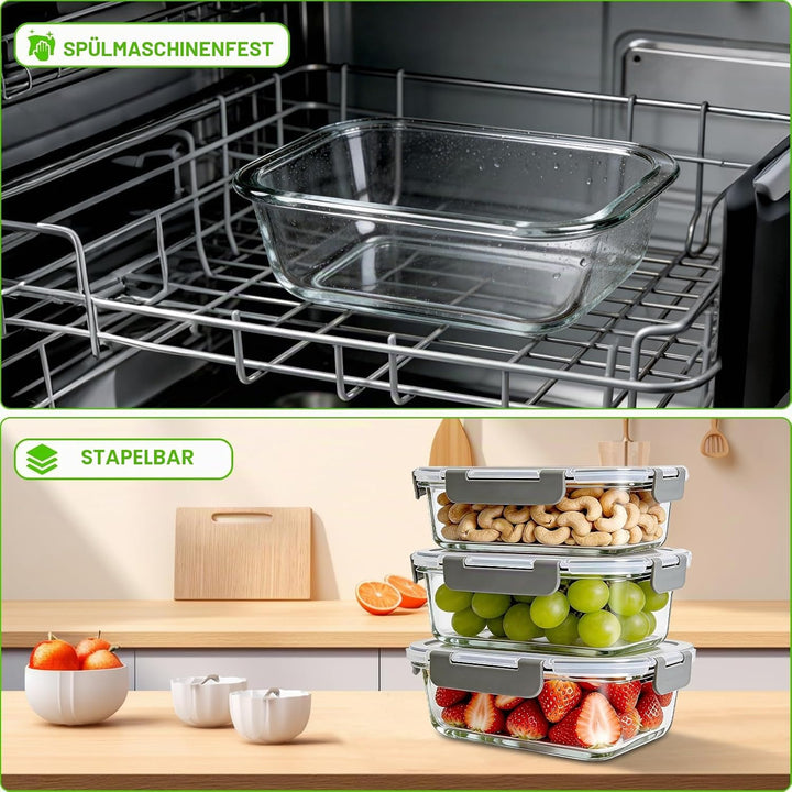 Brotdosen Glasbehälter mit Deckel,Glas Frischhaltedosen Set 20-teilig (10 Behälter &amp; 10 Deckel) BPA-