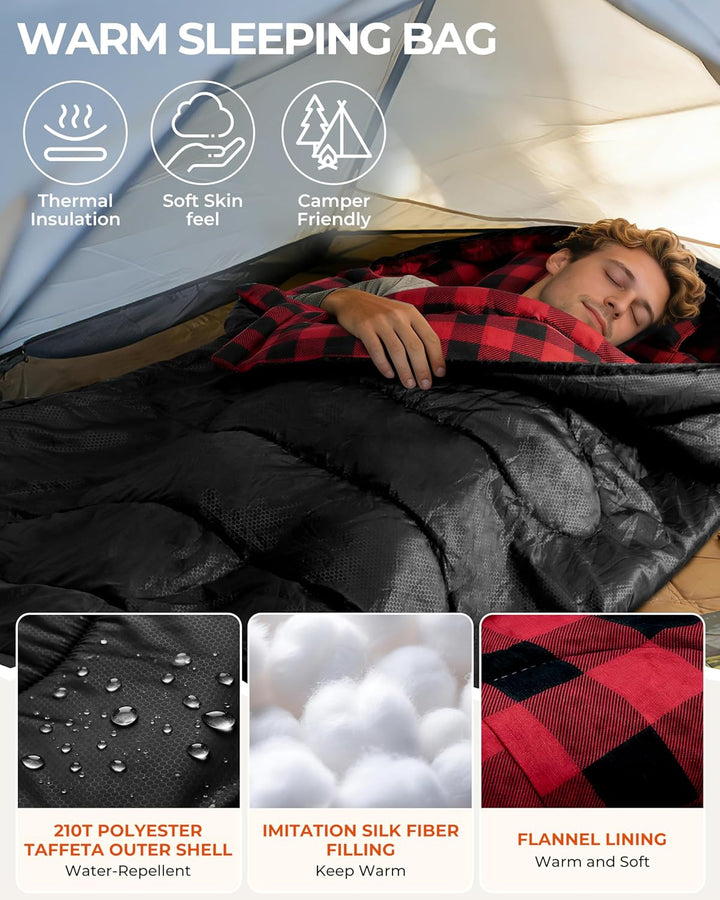 Sportneer Schlafsack Outdoor - Winterschlafsack Flanell 220 x 85 cm Schlafsack Winter mit Abnehmbare