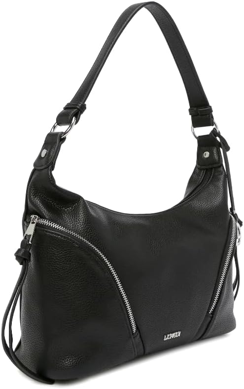 L.CREDI Hobo-Bag LARINA Damen-Umhängetasche 32x12x25 Schwarz, Schwarz