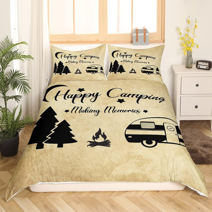 Camper-Bettwäsche, 2 Stück, 135 x 200 cm, für Jungen, Kinder, Teenager, Erwachsene, Happy Camping, B
