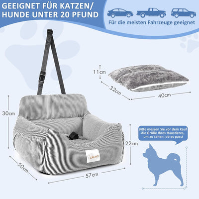 CALIYO Hunde Autositz, Sicherheitsgurt - Waschbarer Autositz Hund in Schwarz/Weiss für Kleine, Mittl