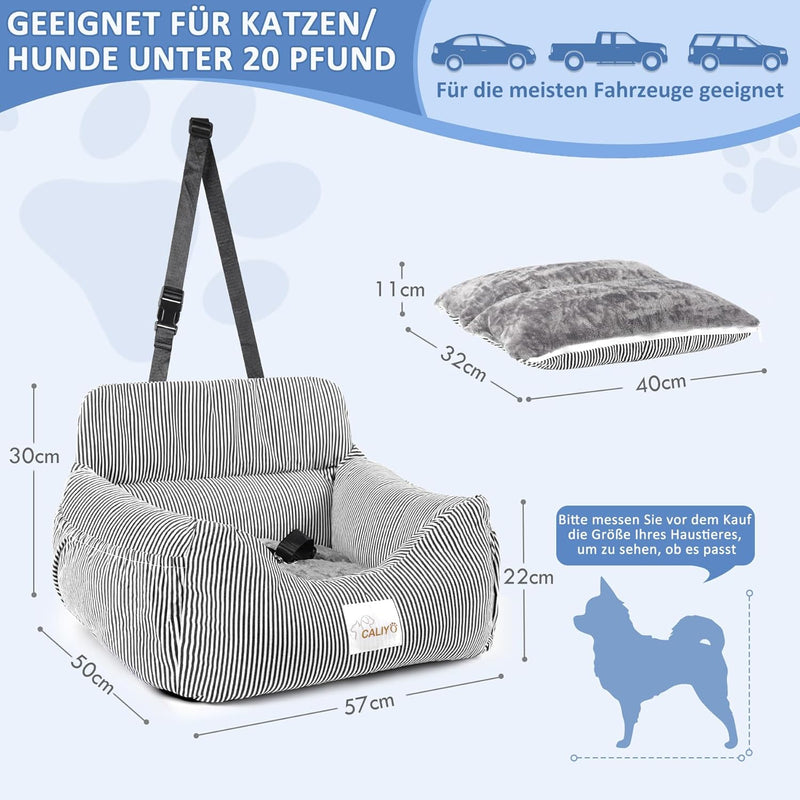 CALIYO Hunde Autositz, Sicherheitsgurt - Waschbarer Autositz Hund in Schwarz/Weiss für Kleine, Mittl