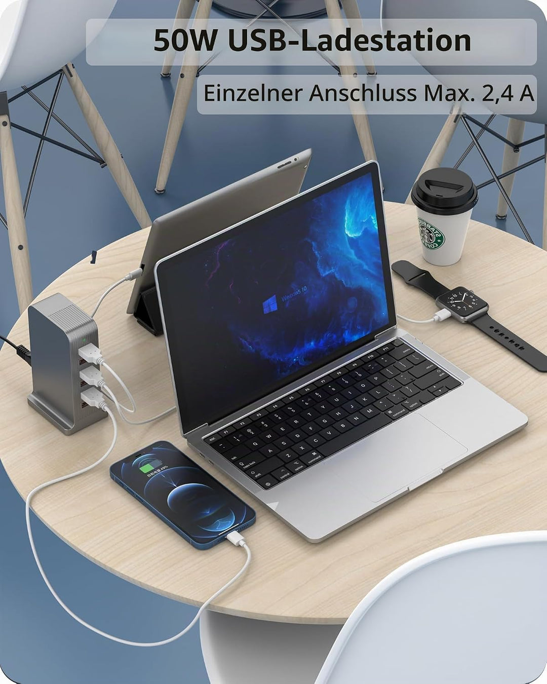 50W USB Ladegerät Mehrfach 6 Port USB Netzteile Handy Ladestation Steckdose für iPhone 15/14/13/12 P