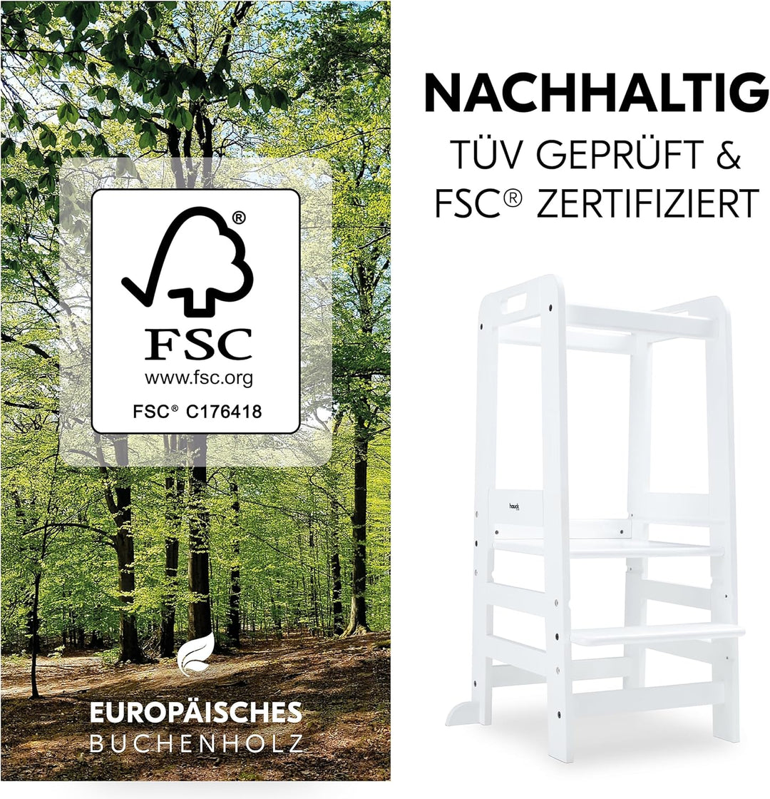 hauck Learn N Explore Natural inkl. Puzzle N Fit – Mitwachsender Kinder Lernturm aus Buchenholz, ab
