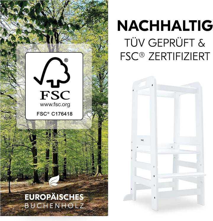 hauck Learn N Explore Natural inkl. Puzzle N Fit – Mitwachsender Kinder Lernturm aus Buchenholz, ab