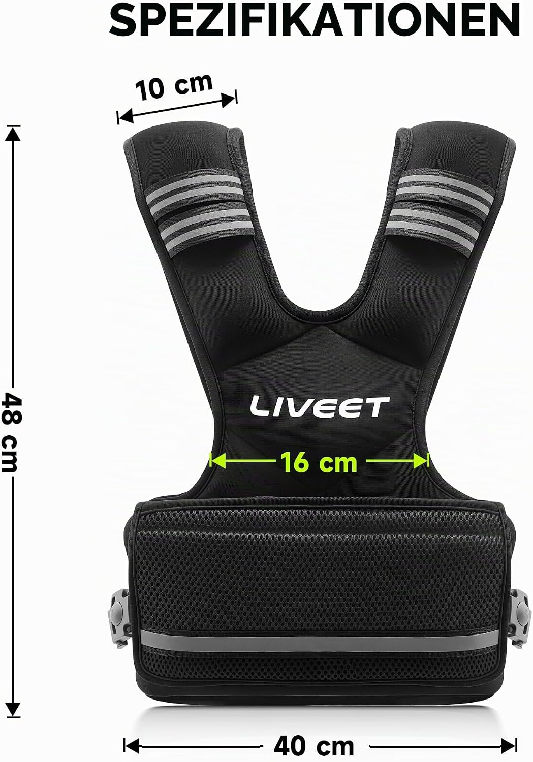 Verstellbare Gewichtsweste für Damen und Herren, 1,8-14,5 kg Gewichtsweste mit 6 Eisensandbeuteln, L