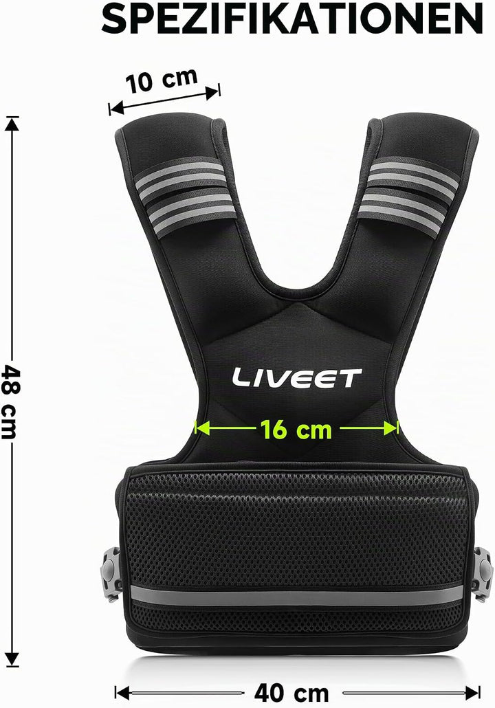 Verstellbare Gewichtsweste für Damen und Herren, 1,8-14,5 kg Gewichtsweste mit 6 Eisensandbeuteln, L