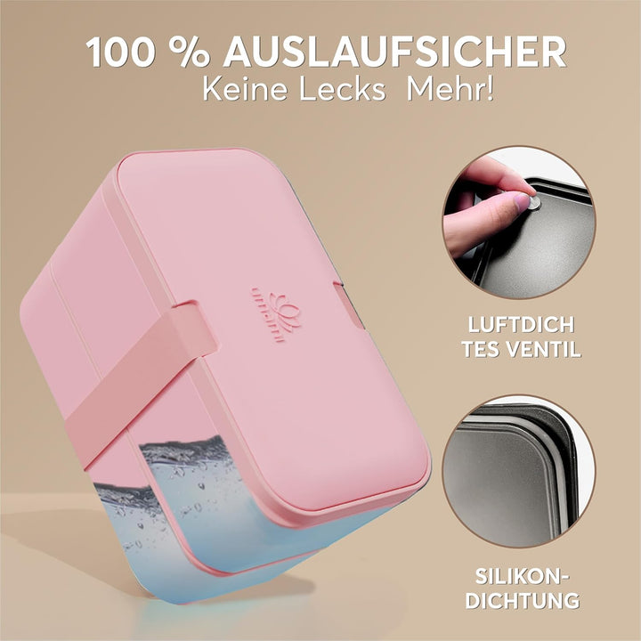 Umami Lunchbox Erwachsene, Verschachtelbar Auslaufsichere Bento Box mit 4 Bestecke & Fächern, Brotdo
