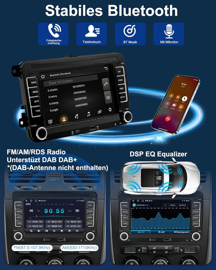 Ledio Bluetooth Autoradio mit Bildschirm für VW Golf 5 6 T5 Polo 6r Caddy Passat Touran Seat, Auto R
