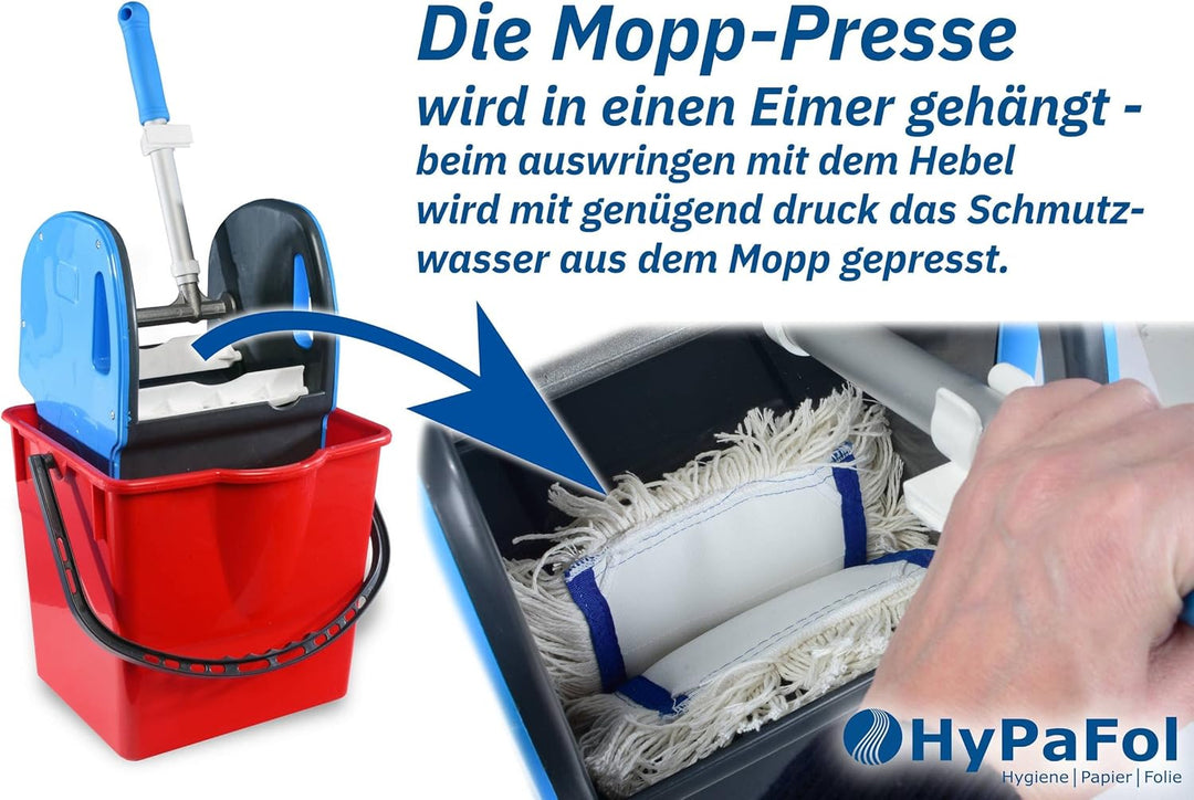 Mopp-Presse für Eimer & Putzwägen aus festem Kunststoff + Metall, passend für 18 & 25 Liter Eimer un