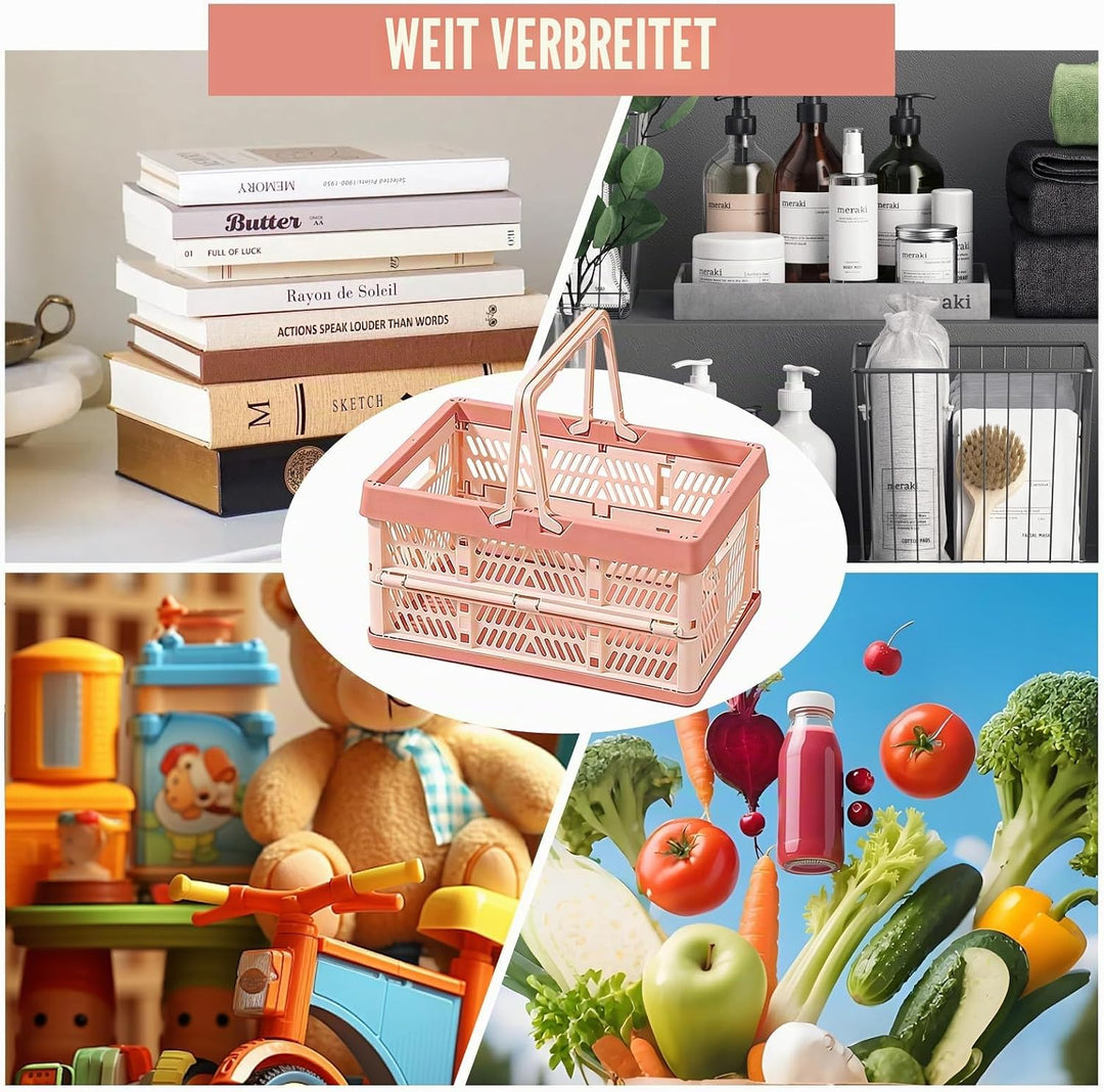 Klappkorb Faltbar, 2 Stück Klappbox Klein mit Henkel 10 L, Stapelbar, Multifunktionaler Aufbewahrung