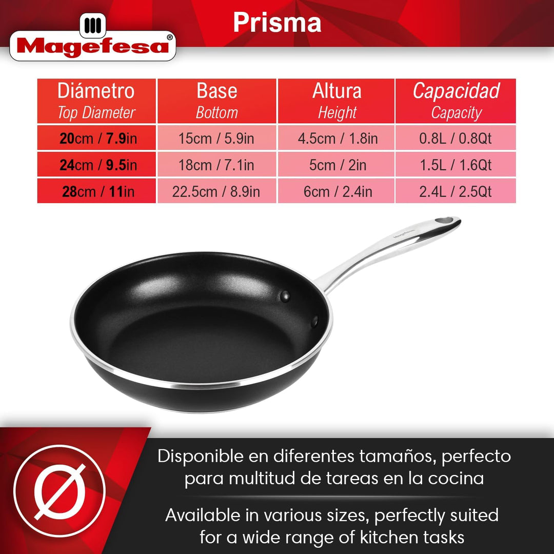 Magefesa Prisma – Pfannenset 24 + 28 cm + Frischhaltedose 24,5 cm, Edelstahl 18/10, Dreifach-Antihaf