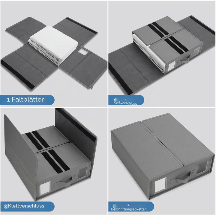 DesignSter 2 Stück Aufbewahrung Bettwäsche Organizer, Faltbarer Organizer Unterbett Kleiderschrank A