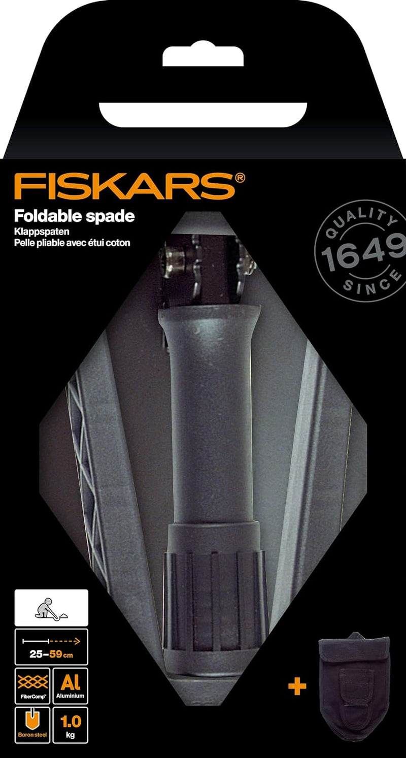Fiskars Klappspaten für Camper und Bergsteiger, Auch als Schaufel und Hacke einsetzbar, Mit Canvas-T