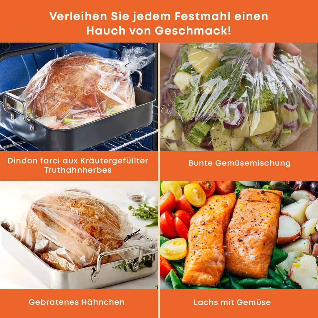 20-stückige Bratbeutel für Ofen &amp; Mikrowelle - 38x24 cm - Hitzebeständig, reissfest, für saftiges Fl