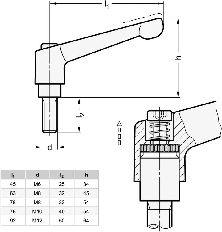 Ganter Normelemente | Verstellbare Klemmhebel mit Gewindeschraube - GN 300.5-92-M12-50-IS | Edelstah