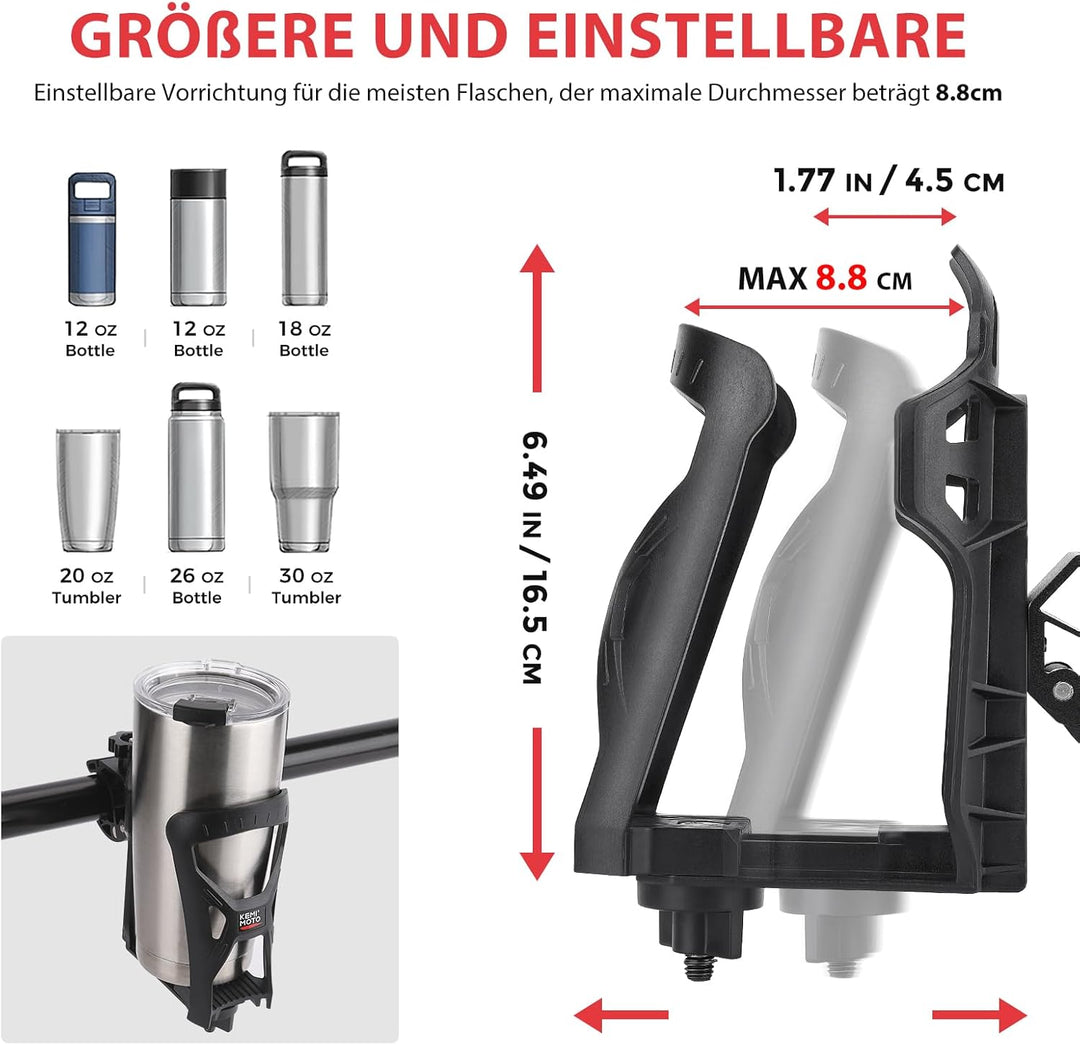 KEMIMOTO Fahrrad Flaschenhalter, Getränkehalter Fahrrad, Trinkflaschenhalter mit 1.5-4cm Metallklemm