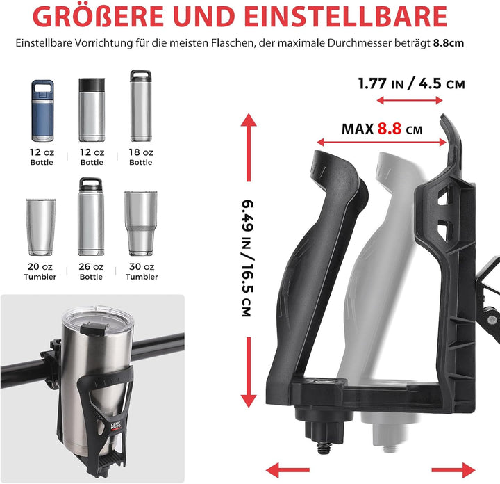 KEMIMOTO Fahrrad Flaschenhalter, Getränkehalter Fahrrad, Trinkflaschenhalter mit 1.5-4cm Metallklemm