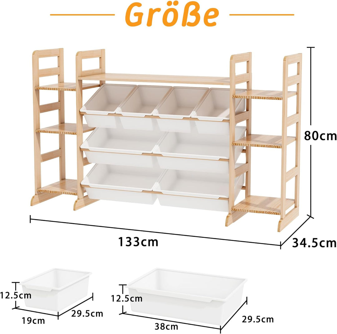 Spielzeug-Organizer mit 7 Regalen und 8 Behältern, Kinderschrank Holz Bücherregal für Kinder Aufbewa