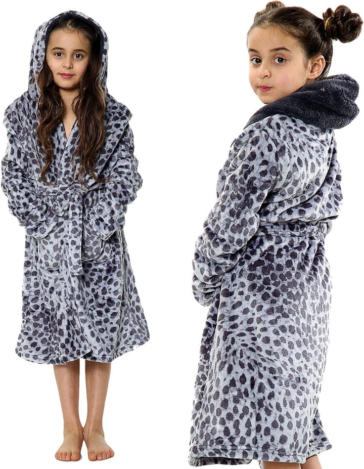 A2Z 4 Kids Sanft Leopard Druck Bademantel Dressing Kleid Nachtwäsche Vlies Vermummt Strand, Baden, S