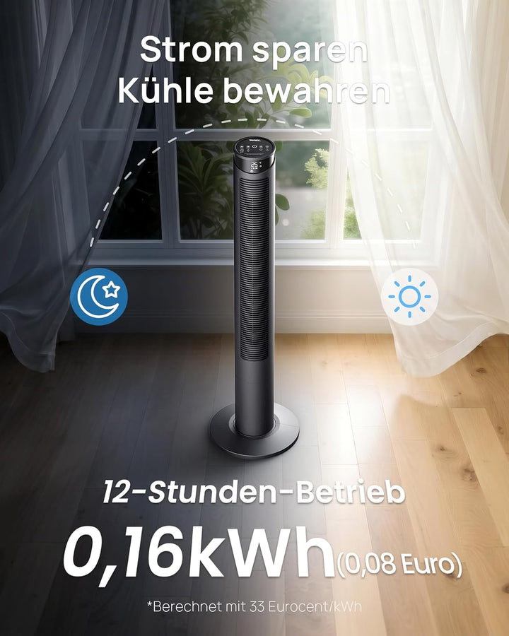 Ventilator sehr leise 25dB, Turmventilator sehr leise mit Fernbedienung, Standventilator sehr leise