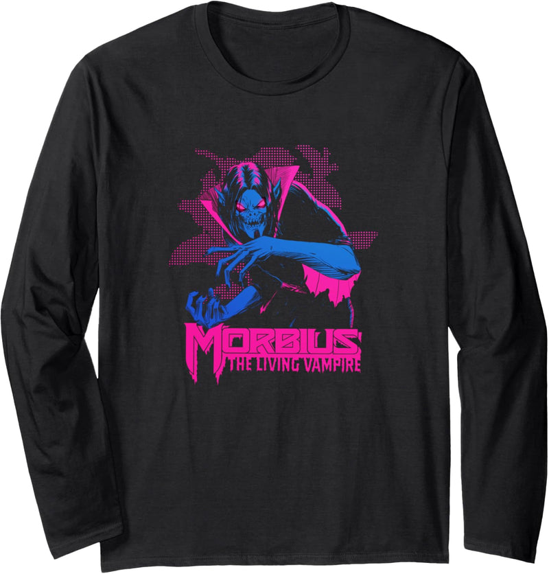 Marvel Morbius The Living Vampire Neon Comic Portrait Langarmshirt