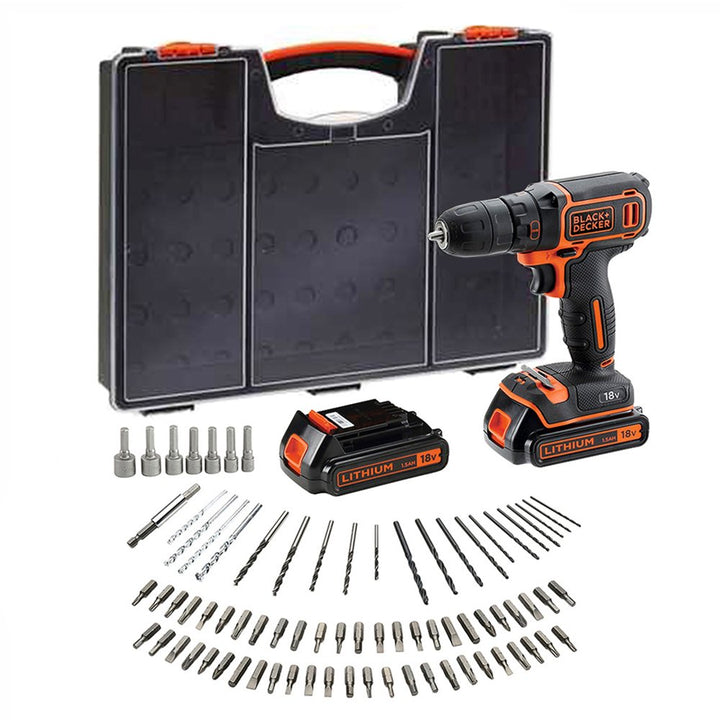 BLACK+DECKER BDC718AS2O-QW Akku-Bohrschrauber – 20 250 U/min – 2 Geschwindigkeiten – 80 Zubehörteile