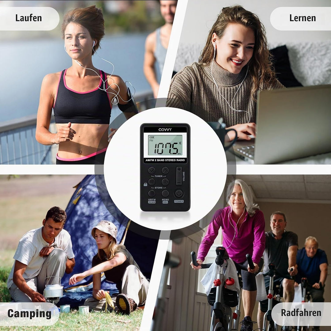 AM/FM Tragbares Radio,Covvy Digitales Pocket Mini Radio mit 500mAh 3.7V Wiederaufladbarer Akku und K