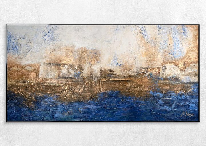 YS-Art Abstrakt Acryl Gemälde auf Leinwand Marine handgemalt Wandbilder Wohnzimmer modern Wohndekor