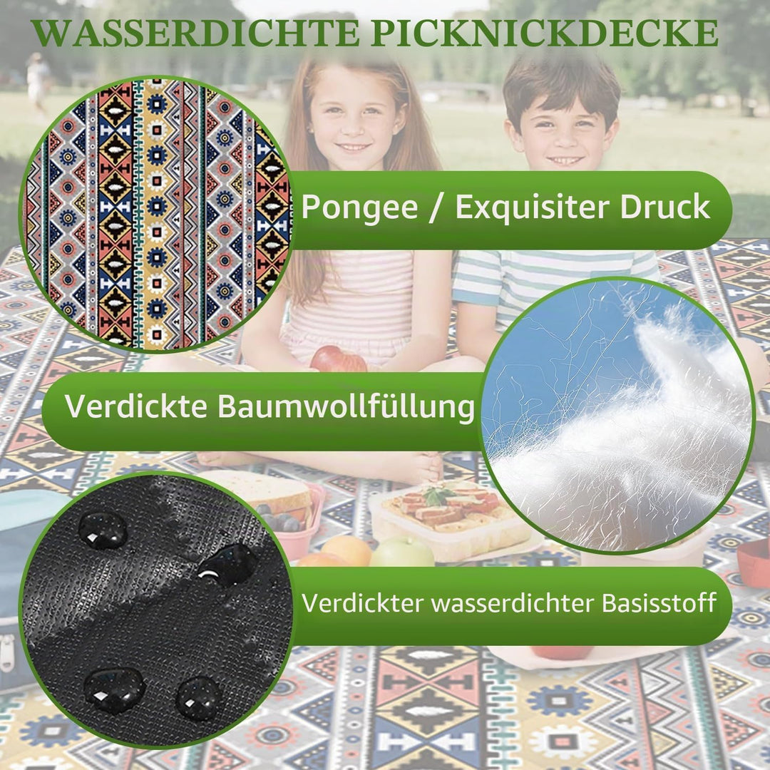 Picknickdecke Wasserdicht,200 x 200 cm Gross Stranddecke Sandfrei, Flauschiger Einseiten-Oberfläche,