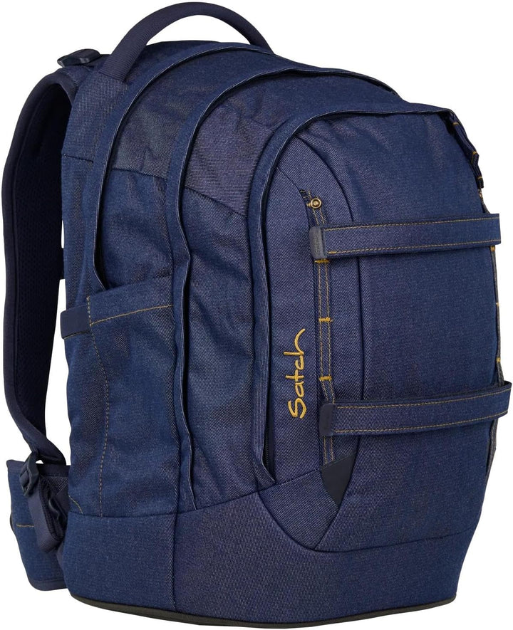 Satch Pack Set Set 3 teilig ab 5. Klasse ergonomisch 30L Stauraum mit Schlamperbox Sportbeutel Denim