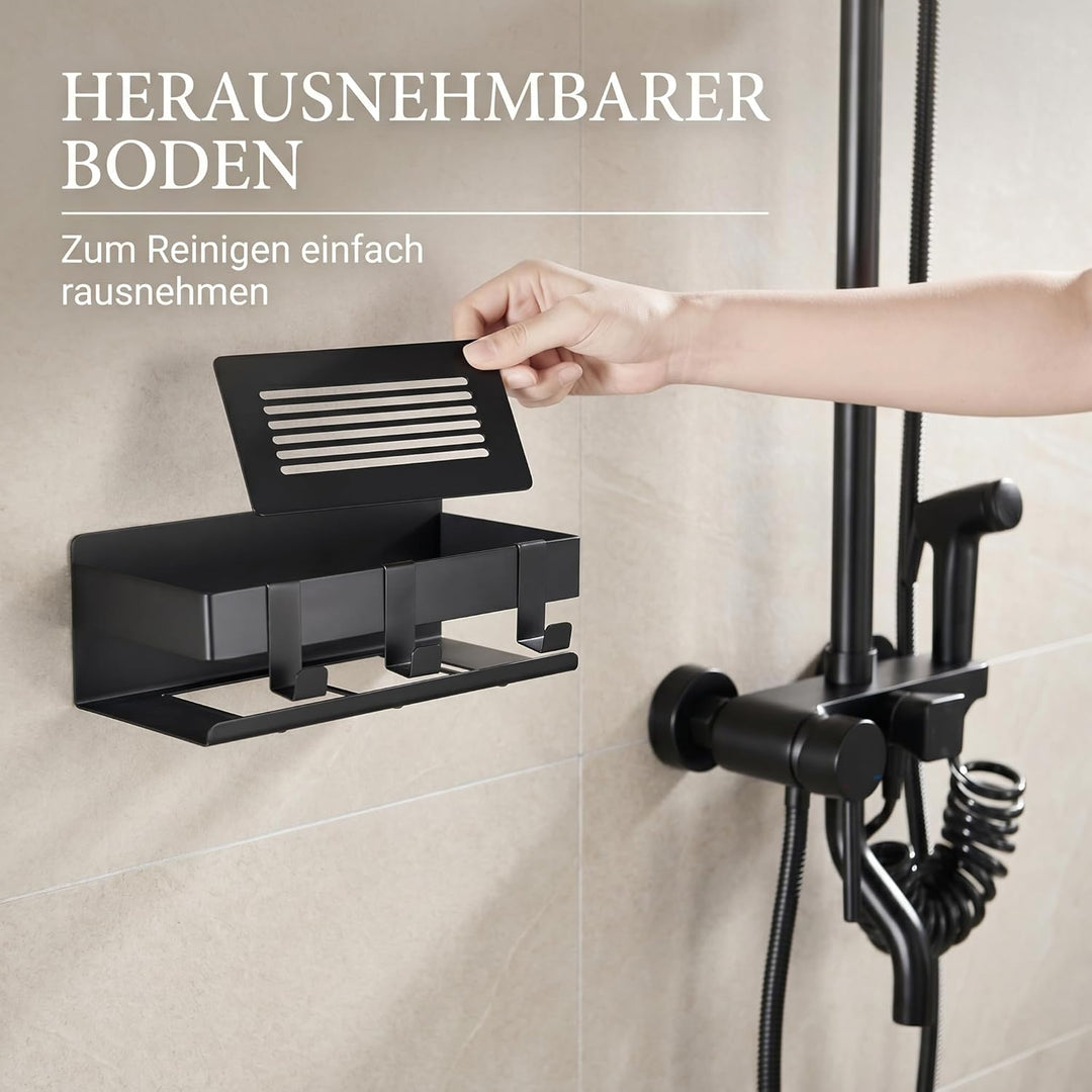 DEKAZIA® Duschablage ohne Bohren schwarz Duschregal ohne Bohren Shampoo Halterung für Dusche Duschab